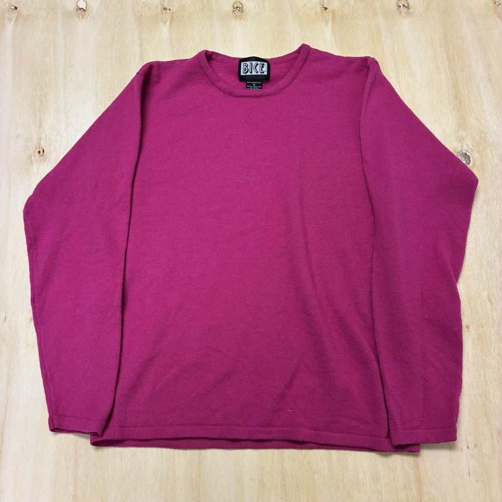 Vintage BICE Sweater Womens Medium Pink Merino Wool Tight Knit Crewneck Pullover